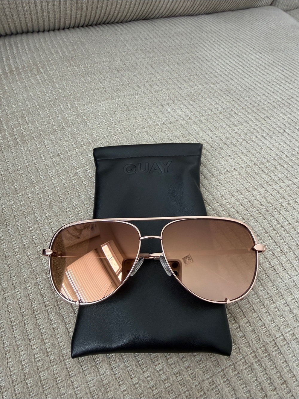 Quay Australia Rose Gold Aviator Sunglasses with Brown Lenses